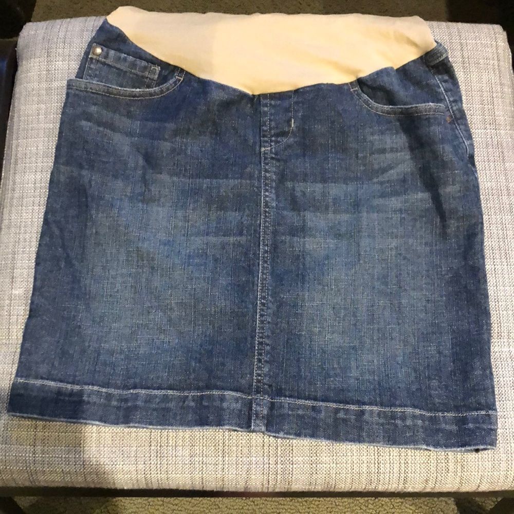 Small Maternity Denim Mini Skirt Indigo Blue - Picture 3 of 5